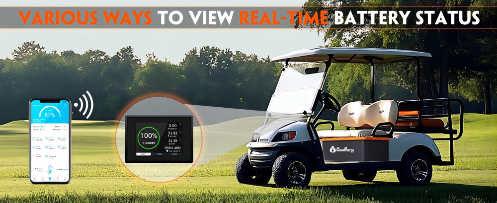 Cloudenergy 48V(51.2V) LiFePO4 Battery for Golf Carts & Solar Storage, 66Ah Capacity, Built-in 200A BMS, with Mobile APP, Touch Monitor and Retention Strap, 6000+Cycles, IP66