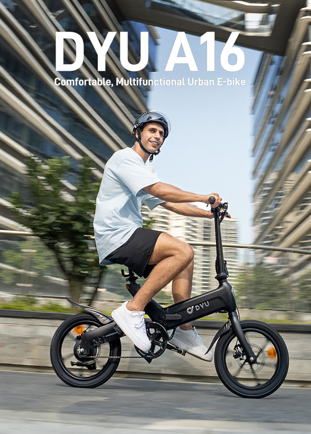 Elektrobicykel DYU A16, 250W motor, 36V 10Ah batéria, 16-palcové pneumatiky, max. rýchlosť 25 km/h, dojazd 55 km, dvojkotúčové brzdy - čierny