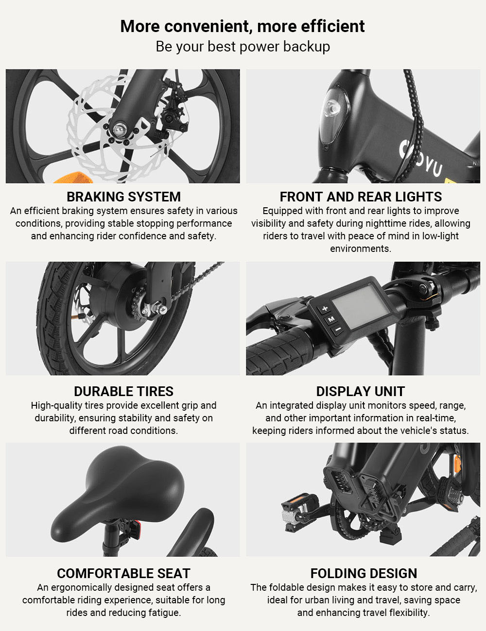 Elektrobicykel DYU A16, 250W motor, 36V 10Ah batéria, 16-palcové pneumatiky, max. rýchlosť 25 km/h, dojazd 55 km, dvojkotúčové brzdy - čierny