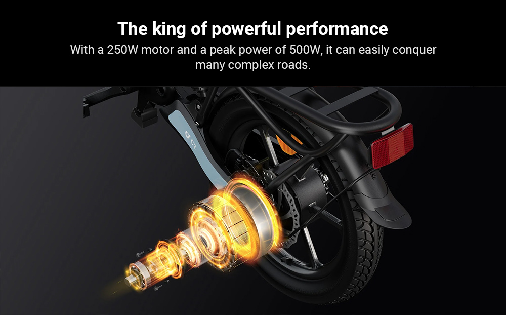 Elektrobicykel DYU C2, 250W motor, 48V 7,5Ah batéria, 16*2.5-palcové pneumatiky, max. rýchlosť 25 km/h, dojazd 40 km, dvojkotúčové brzdy, LED displej