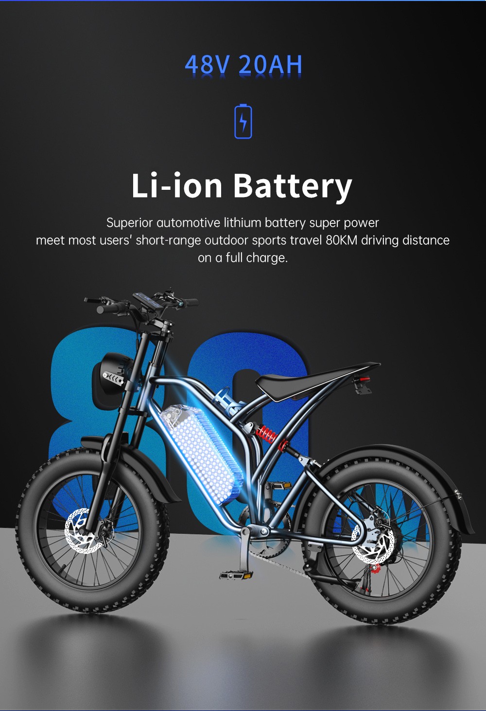 EKXBIKE T1 Elektrofahrrad, 1000-W-Motor, 48-V-20-Ah-Akku, 20 x 4 Zoll dicker Reifen, 50 km/h H&ouml;chstgeschwindigkeit, 100 km Reichweite, Scheibenbremsen, hydraulischer Sto&szlig;d&auml;mpfer, Shimano 7-Gang
