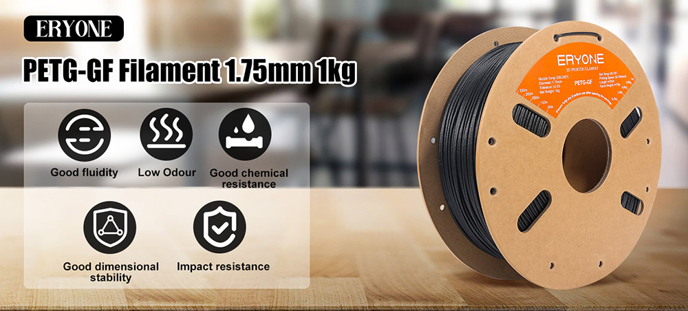 ERYONE Glass Fiber PETG Filament, 1kg - Black