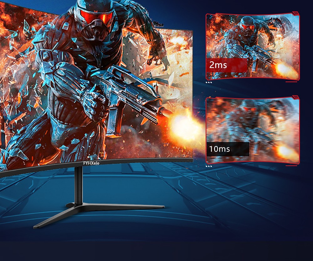 FYHXele FY24FMC-B Gaming Monitor, 24-palcová 1080P FHD 16:9 VA obrazovka, 75Hz obnovovacia frekvencia, 2800R MVA panel, 2ms doba odozvy, 99% sRGB, nastaviteľný náklon, čierny