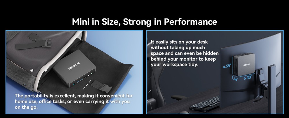 GEEKOM Air12 Lite Mini PC, Intel N100 4 jadrá Max 3,4 GHz, 8 GB RAM 256 GB SSD, HDMI + DP Dual Screen Display, WiFi 5 Bluetooth 5.1, 4*USB 3.2, 2*USB 2.0, 1*RJ45, 1*9-pin Expansion Jack, 1*Headphone Jack, 1*Microphone Jack, Iceblast Cooling System