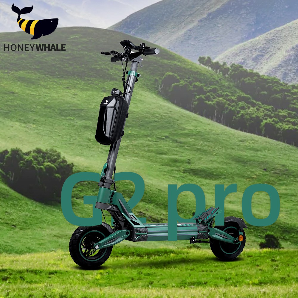 Elektrický skúter HONEYWHALE G2 Pro, 900W motor, 54.6V 16Ah batéria, max. rýchlosť 40km/h, dojazd 45km, kotúčová brzda, dvojité odpruženie tlmiace nárazy, LCD displej - zelený