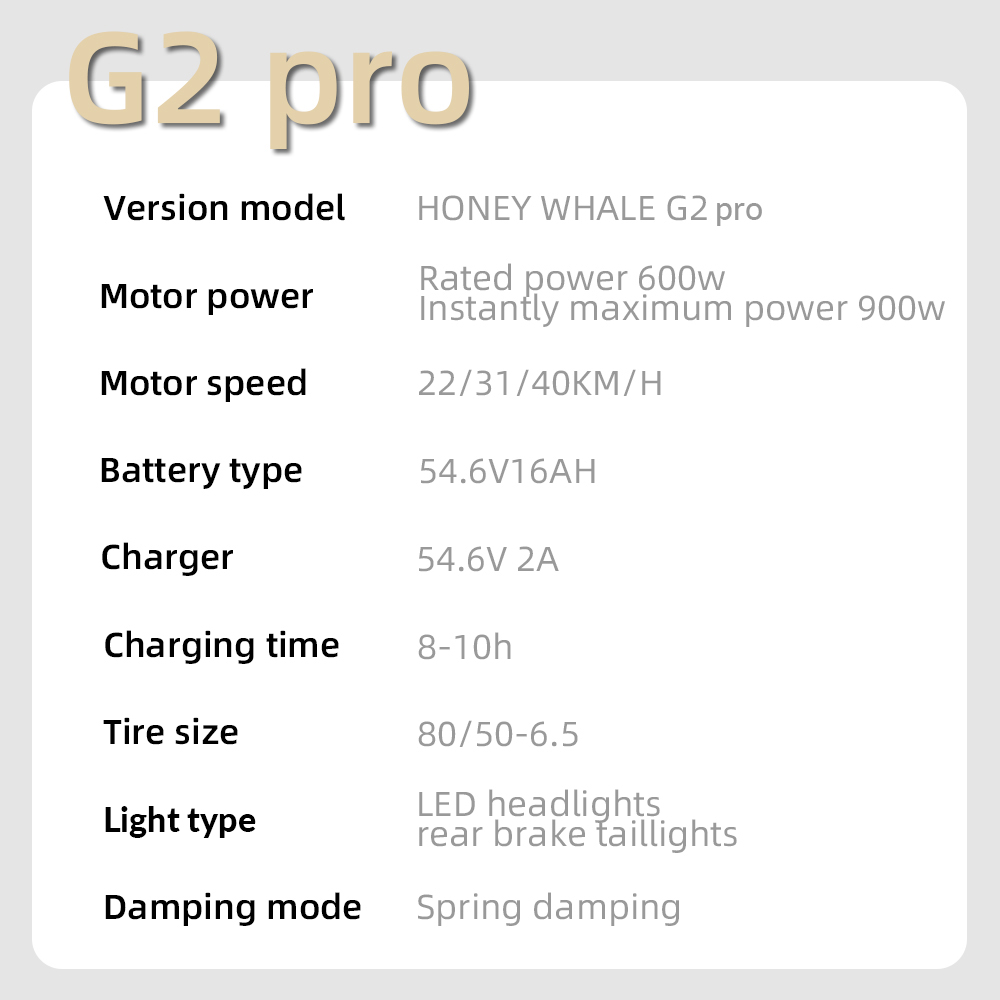 Elektrická kolobežka HONEYWHALE G2 Pro, 900W motor, 54,6V 16Ah batéria, max. rýchlosť 40 km/h, dojazd 45 km, kotúčová brzda, dvojité odpruženie tlmiace nárazy, LCD displej - žltá