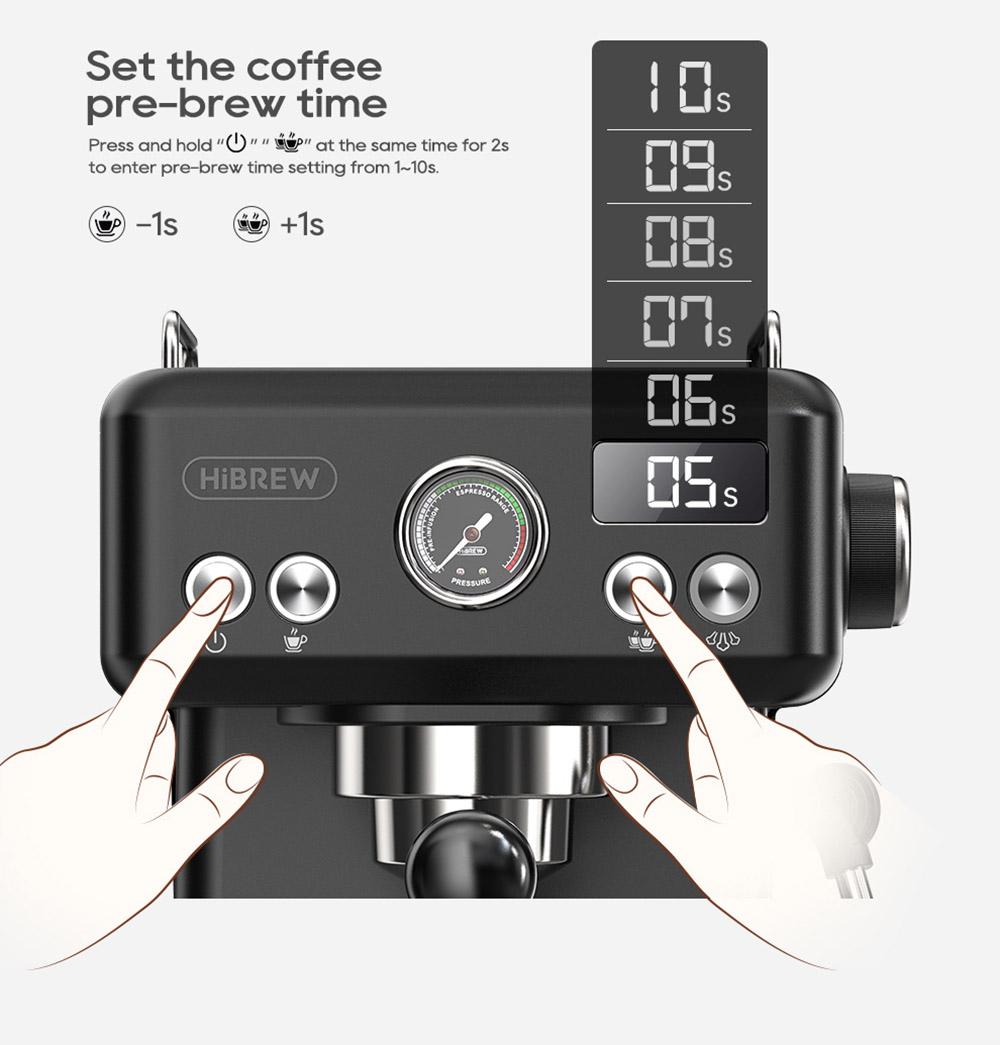 HiBREW H10A Machine &agrave; caf&eacute; expresso semi-automatique, pression de 20 bars, mousseur &agrave; lait, temp&eacute;rature r&eacute;glable, pichet de 350 ml - Noir adamantin