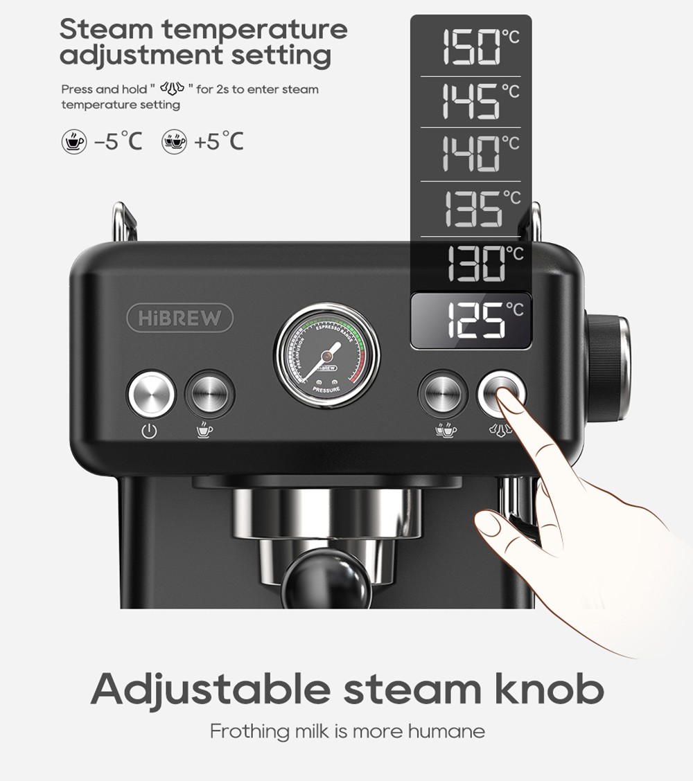 HiBREW H10A Machine &agrave; caf&eacute; expresso semi-automatique, pression de 20 bars, mousseur &agrave; lait, temp&eacute;rature r&eacute;glable, pichet de 350 ml - Noir adamantin