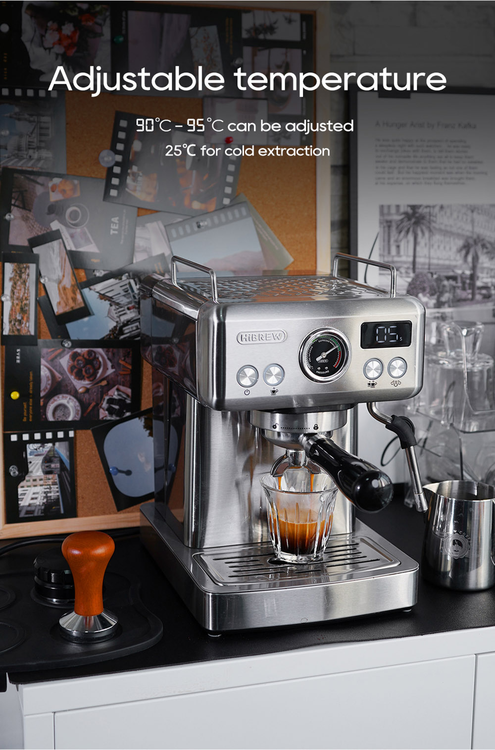 HiBREW H10A Machine &agrave; caf&eacute; expresso semi-automatique, pression de 20 bars, mousseur &agrave; lait, temp&eacute;rature r&eacute;glable, pichet de 350 ml - Noir adamantin
