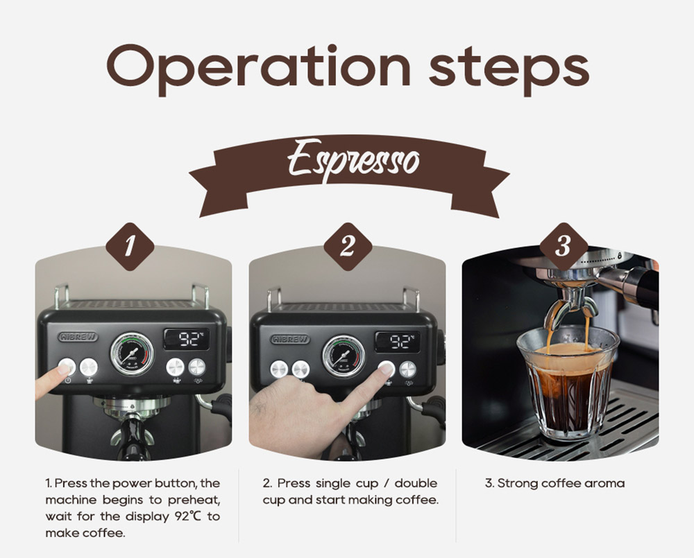 HiBREW H10A Machine &agrave; caf&eacute; expresso semi-automatique, pression de 20 bars, mousseur &agrave; lait, temp&eacute;rature r&eacute;glable, pichet de 350 ml - Noir adamantin