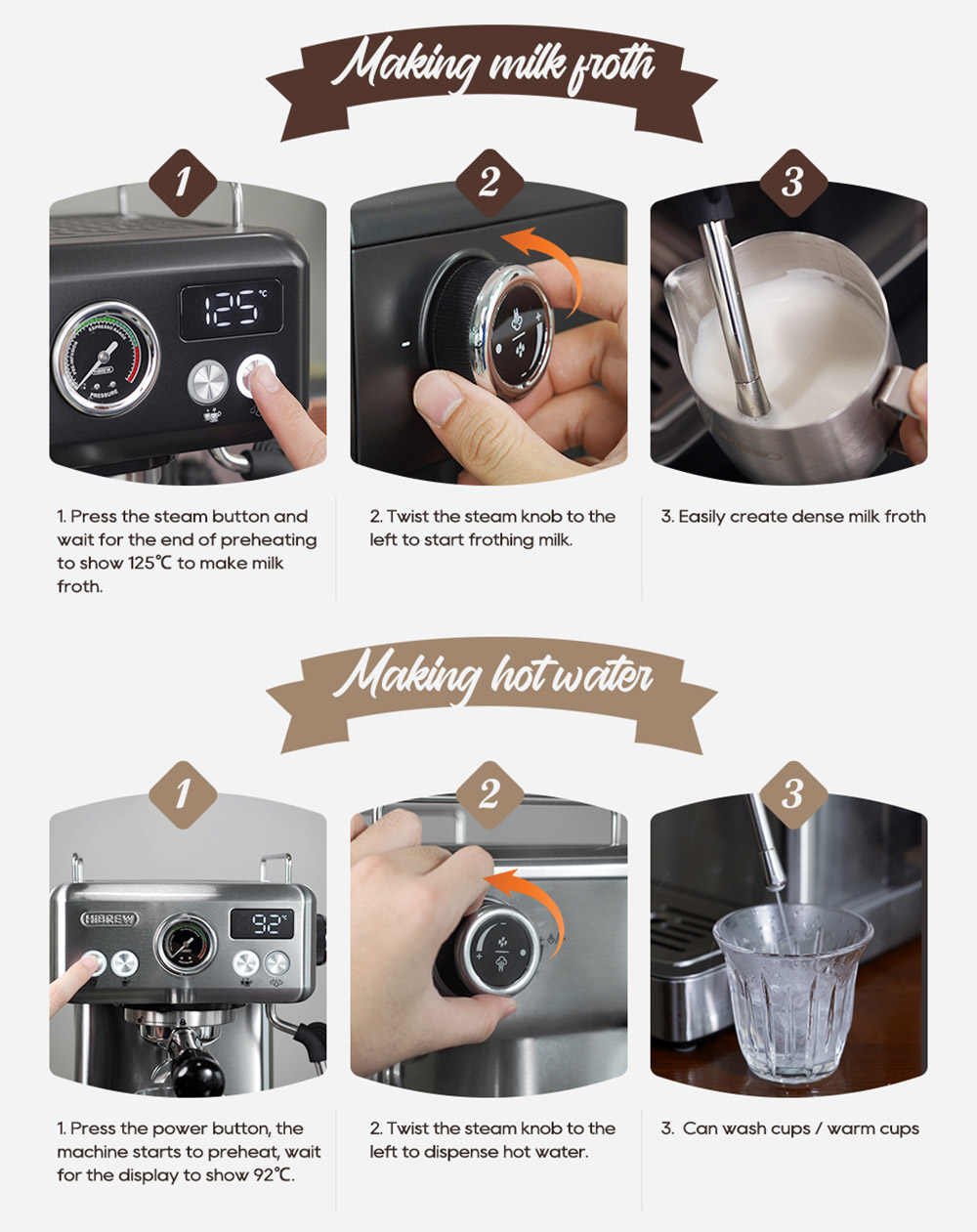 HiBREW H10A Machine &agrave; caf&eacute; expresso semi-automatique, pression de 20 bars, mousseur &agrave; lait, temp&eacute;rature r&eacute;glable, pichet de 350 ml - Noir adamantin