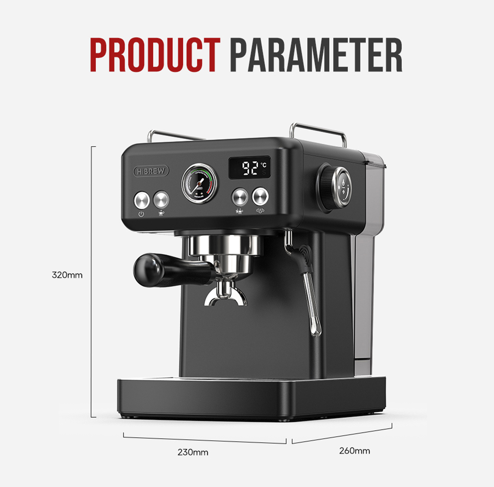 HiBREW H10A Machine &agrave; caf&eacute; expresso semi-automatique, pression de 20 bars, mousseur &agrave; lait, temp&eacute;rature r&eacute;glable, pichet de 350 ml - Noir adamantin