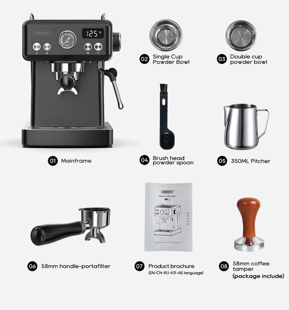 HiBREW H10A Machine &agrave; caf&eacute; expresso semi-automatique, pression de 20 bars, mousseur &agrave; lait, temp&eacute;rature r&eacute;glable, pichet de 350 ml - Noir adamantin