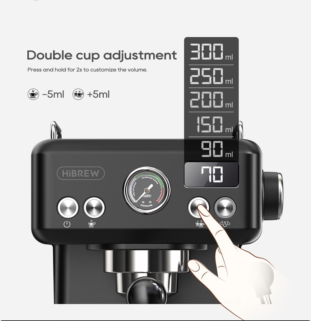 HiBREW H10A Machine &agrave; caf&eacute; expresso semi-automatique, pression de 20 bars, mousseur &agrave; lait, temp&eacute;rature r&eacute;glable, pichet de 350 ml - Noir adamantin