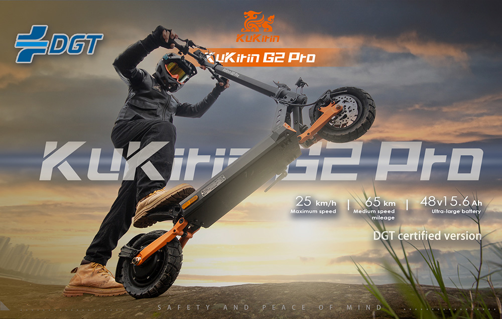 KuKirin G2 Pro (VMP) Electric Scooter, 500W Motor, 48V 15.6Ah batéria, 9-palcová vákuová pneumatika, max. rýchlosť 25 km/h, dojazd 65 km, predné a zadné kotúčové brzdy, odpružená tlmiaca funkcia