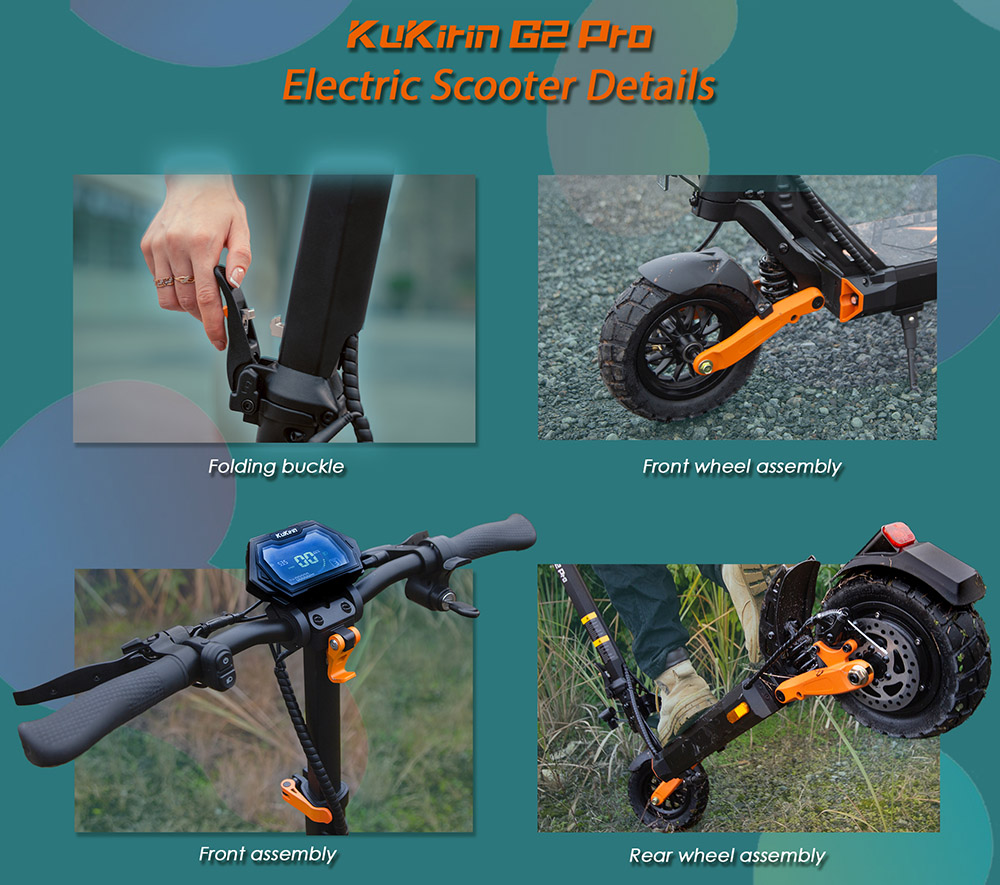 KuKirin G2 Pro (VMP) Electric Scooter, 500W Motor, 48V 15.6Ah batéria, 9-palcová vákuová pneumatika, max. rýchlosť 25 km/h, dojazd 65 km, predné a zadné kotúčové brzdy, odpružená tlmiaca funkcia