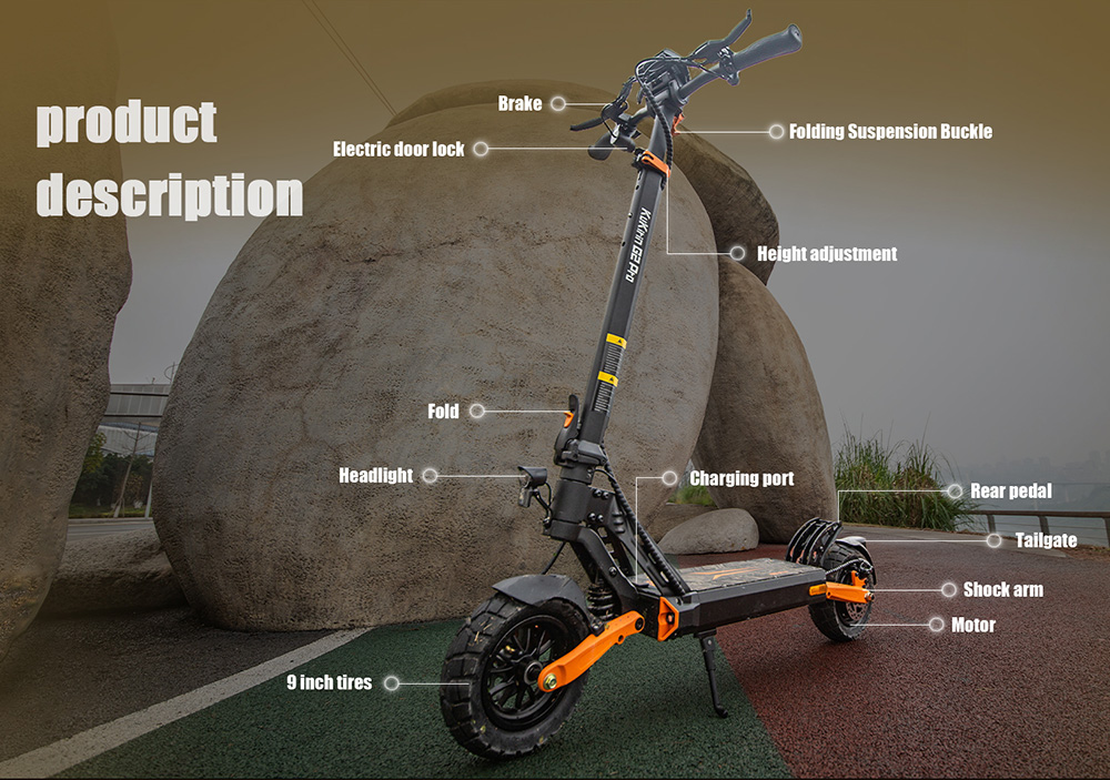 KuKirin G2 Pro (VMP) Electric Scooter, 500W Motor, 48V 15.6Ah batéria, 9-palcová vákuová pneumatika, max. rýchlosť 25 km/h, dojazd 65 km, predné a zadné kotúčové brzdy, odpružená tlmiaca funkcia