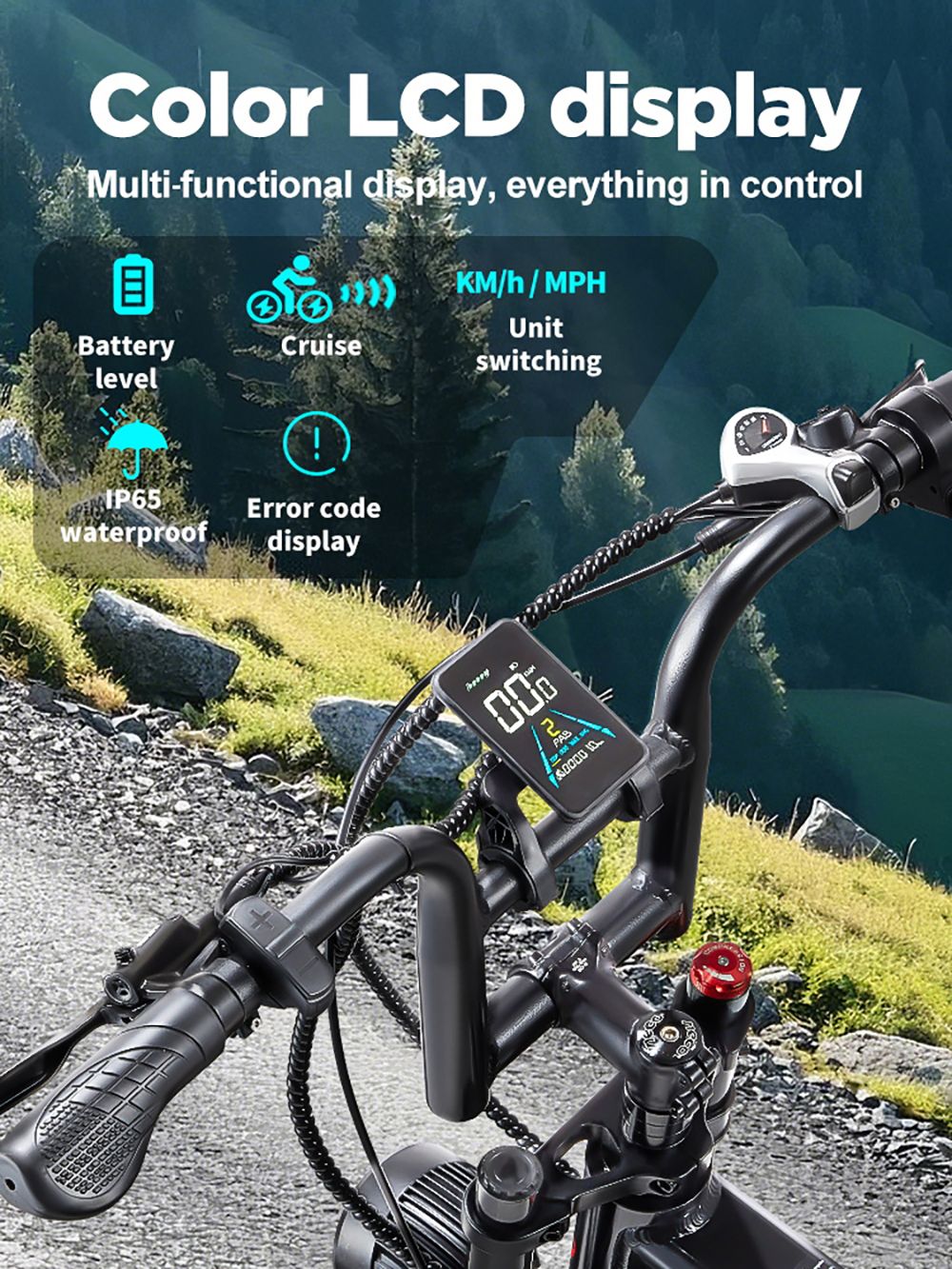 RANDRIDE YX20M-2 Electric Bike, 1000W*2 Motor, 48V 20Ah Battery, 20*4.0-palcové tučné pneumatiky, max. rýchlosť 45 km/h, dojazd 60 km, hydraulické brzdy, dvojité odpruženie, 7-rýchlostný systém Shimano, LCD displej