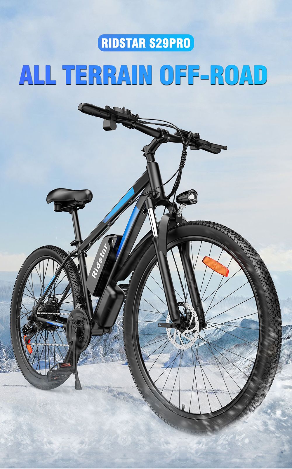 Ridstar S29 Pro Electric Bike, 1000W Motor, 48V 15.6AH batéria, 29*2.1-palcové pneumatiky, max. rýchlosť 48 km/h, dojazd 60 km, mechanické kotúčové brzdy, tlmenie predných nárazov, Shimano 21 rýchlostí