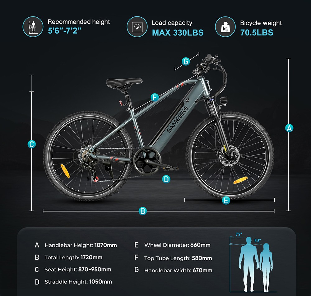 SAMEBIKE RS-A01 Pánsky elektrobicykel, 500W motor, 36V 15Ah batéria, 26-palcové pneumatiky, max. rýchlosť 35 km/h, dojazd 80 km, mechanické kotúčové brzdy, dvojitý systém odpruženia, Shimano 7-rýchlostný, LCD displej - čierny