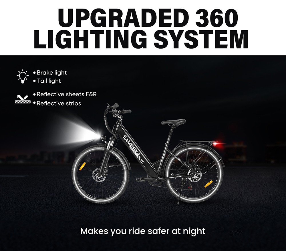 SAMEBIKE RS-A01 Pro-T Electric Bike, 500W Motor, 36V 15Ah Battery, 27.5'*2.1 palcový plášť, max. rýchlosť 32 km/h, dojazd 90 km, mechanické kotúčové brzdy, nastaviteľná predná vidlica, Shimano 7 rýchlostí, LCD displej - čierny