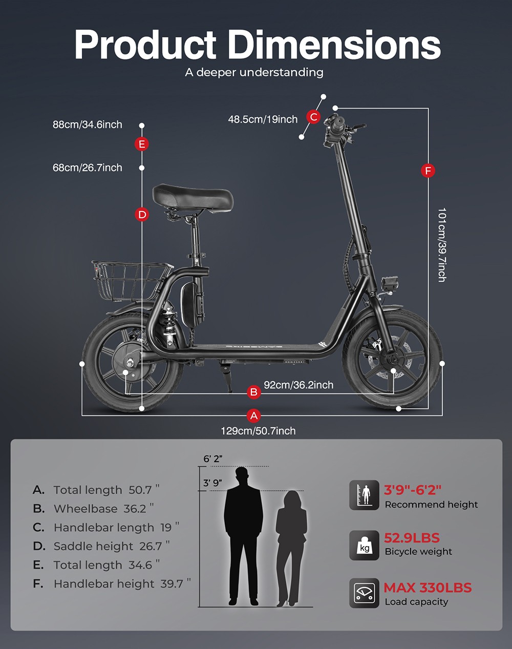 SAMEBIKE SM-C02 Skladacia elektrická kolobežka so sedadlom, 500W motor, 36V 13Ah batéria, 14