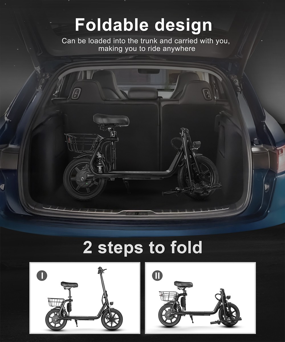 SAMEBIKE SM-C02 Skladacia elektrická kolobežka so sedadlom, 500W motor, 36V 13Ah batéria, 14-palcová pneumatika, max. rýchlosť 32 km/h, dojazd 25 km, mechanické kotúčové brzdy, LCD displej - modrá