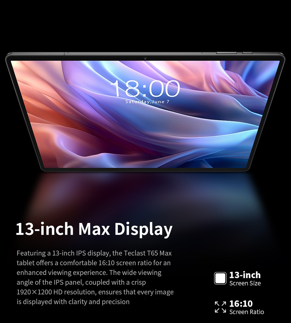 Teclast T65 Max Tablet, 12,95-palcový maximálny displej, 1920*1200, Android 14, CPU MT6789, 256GB ROM, Helio G99 Octa-core Gaming Tablet, 10000mAh/18W Fast Charge, 2.4G/5G WiFi, 8+13MP duálny fotoaparát, s puzdrom