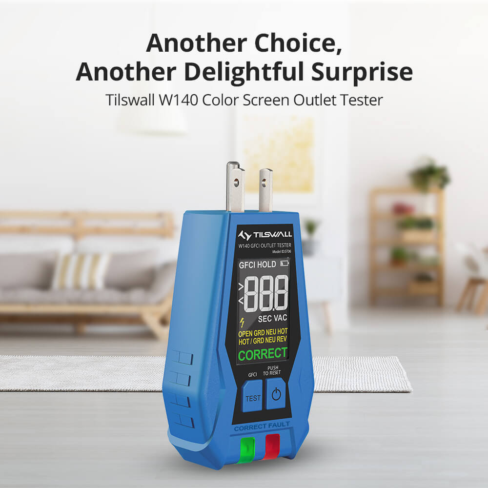 Tilswall W140 GFCI Outlet Tester, Color LCD Display, CAT II 135V Safety Rating, for Standard 3-Wire 120V Electrical Receptacles