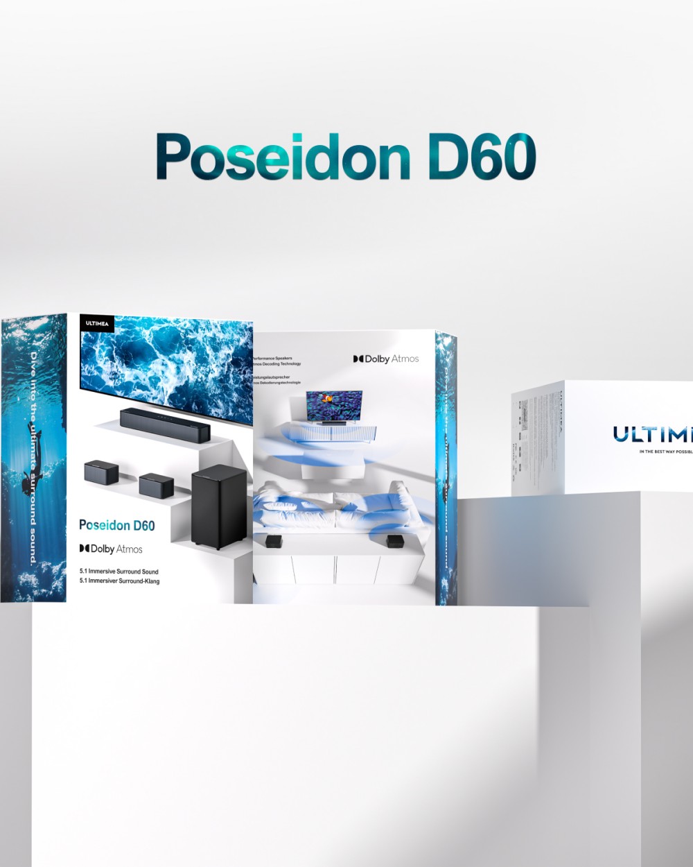 Ultimea Poseidon D60 5.1 Soundbar + 1 pár * Steady 300 Speaker Stands, Dolby Atmos 5.1, nastaviteľná úroveň priestorového zvuku, viacero režimov