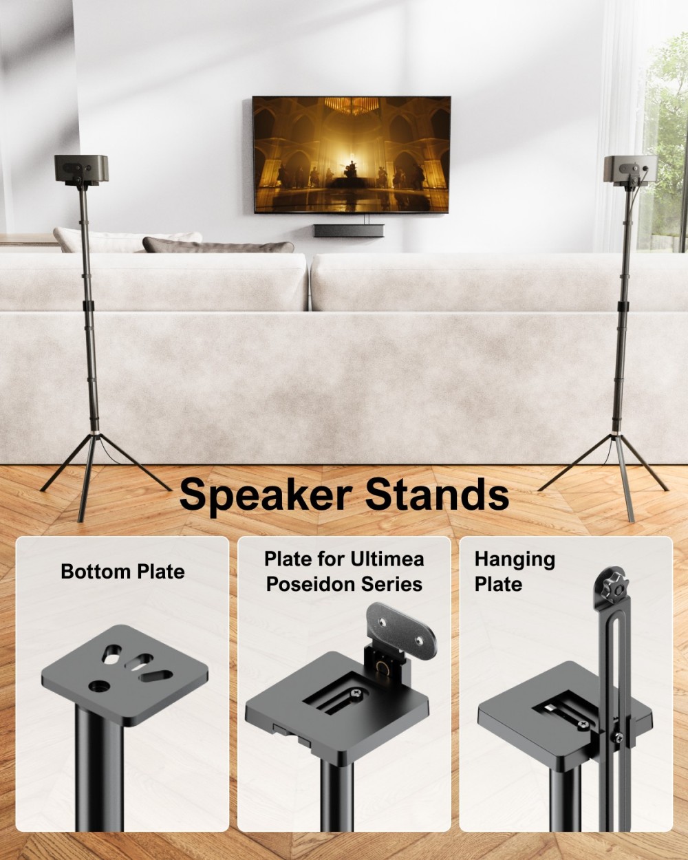 Ultimea Poseidon D70 7.1 Soundbar + 1 pár * Steady 300 Speaker Stands, 10-pásmový ekvalizér, 121 prednastavených matíc EQ, technológia BassMX, inteligentné ovládanie APP