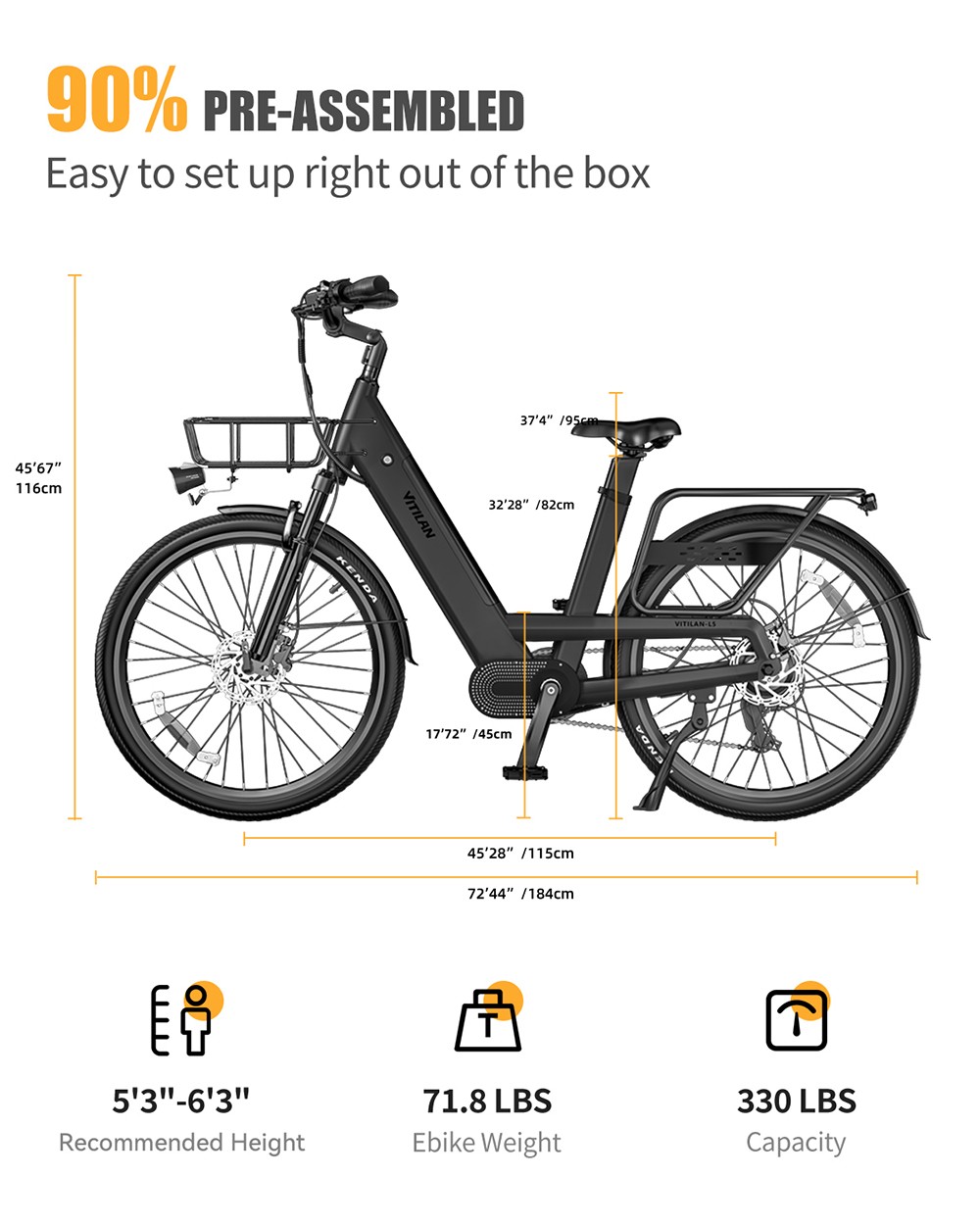 Vitilan L5 Electric Bike, 500W motor, 48V 15Ah batéria, 26*2,4-palcové pneumatiky, max. rýchlosť 40 km/h, dojazd 105 km, hydraulické kotúčové brzdy, nastaviteľná odpružená vidlica, Shimano 7 rýchlostí, inteligentný farebný displej - čierny