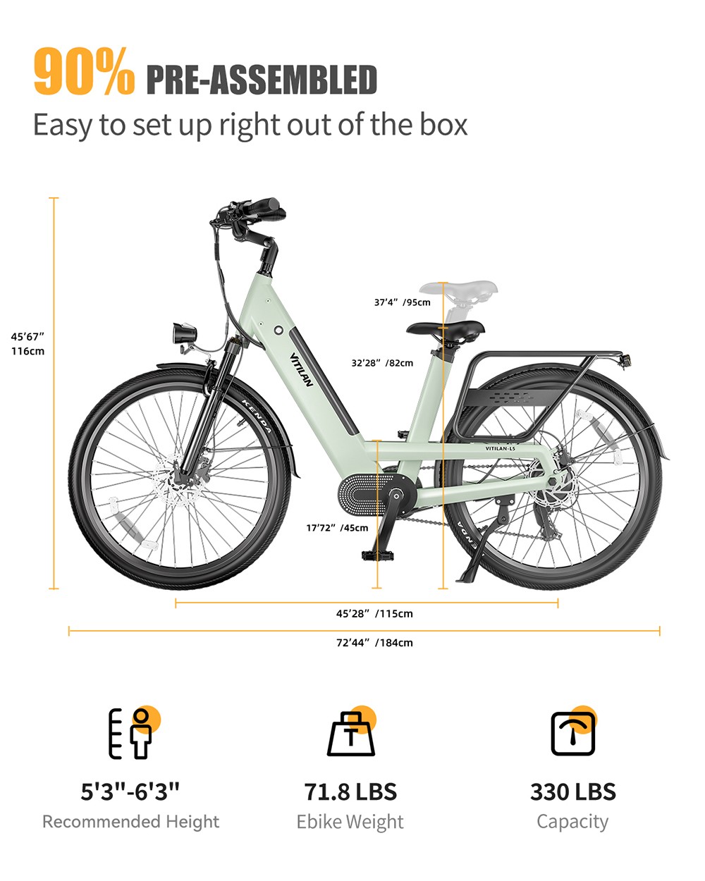 Vitilan L5 Electric Bike, 500W motor, 48V 15Ah batéria, 26*2,4-palcové pneumatiky, max. rýchlosť 40km/h, dojazd 105km, hydraulické kotúčové brzdy, nastaviteľná odpružená vidlica, Shimano 7 rýchlostí, inteligentný farebný displej - zelený