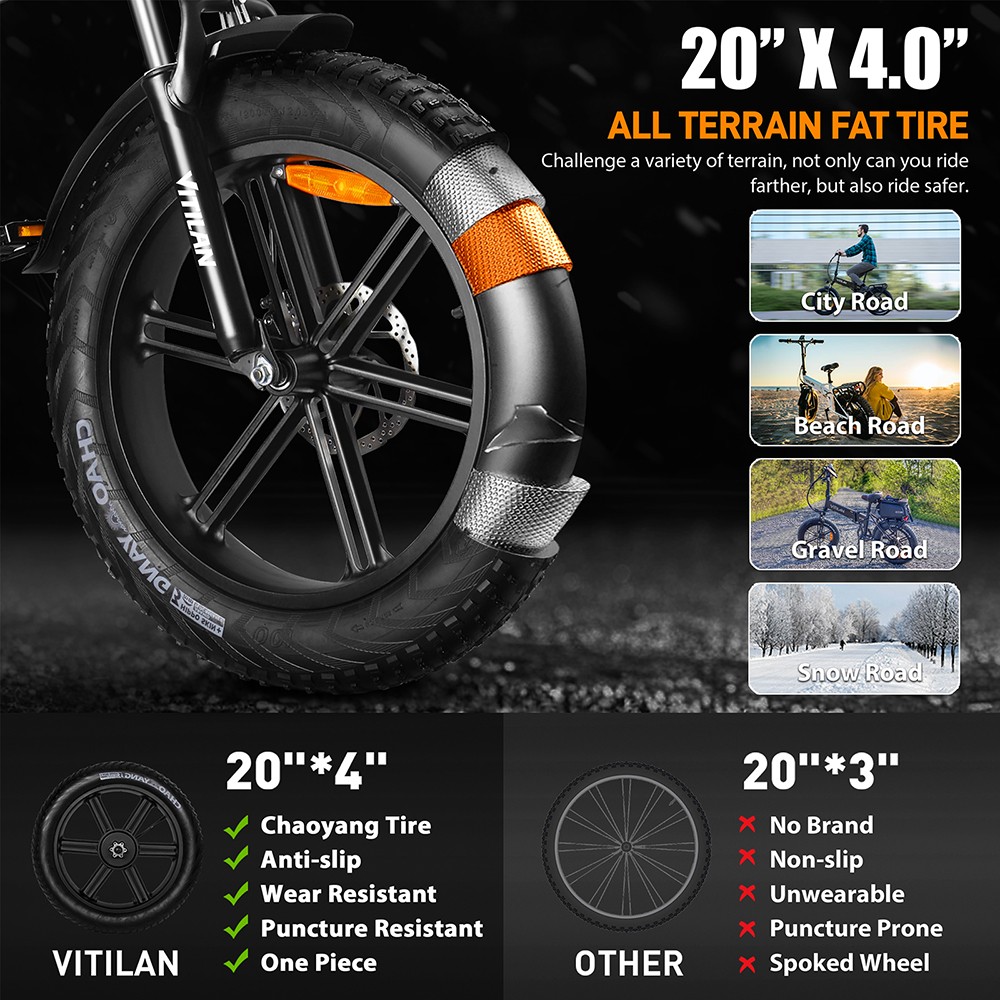 Vitilan V3 2.0 Electric Bike, 750W Motor, 48V 13Ah Battery, 26*4.0-palcové pneumatiky CST Fat Tires, max. rýchlosť 45 km/h, dojazd 73 km, hydraulické kotúčové brzdy, odpružená predná vidlica, 7-rýchlostný systém Shimano, farebný displej - čierny