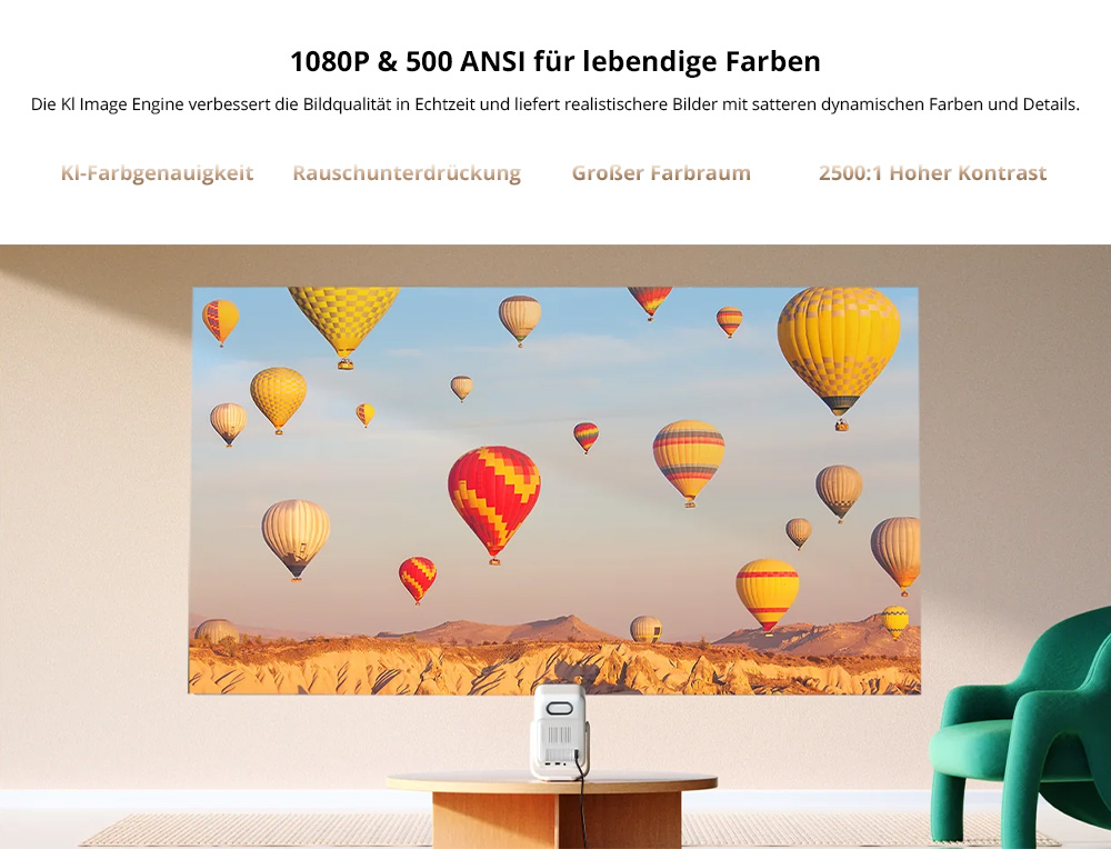 [Netflix 1080P] Wanbo T2 Ultra Beamer, Android TV 11, 500 ANSI, natives 1080P, 120&deg; drehbarer St&auml;nder, Autofokus und Trapezkorrektur, Hindernisvermeidung, 45-140 Zoll Projektionsgr&ouml;&szlig;e, Dualband-WLAN, 2 x 5 W Lautsprecher