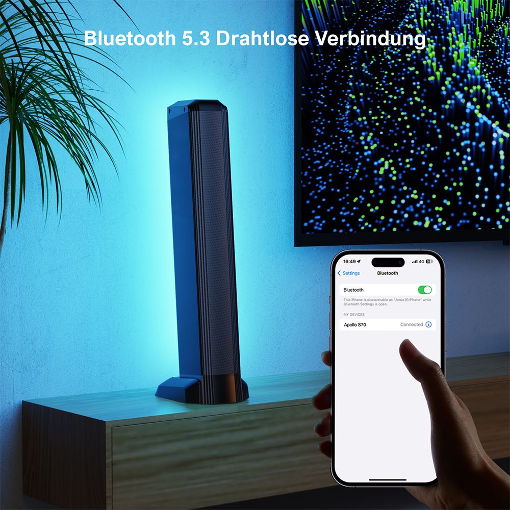 Ultimea Apollo S70 Lighting Soundbar mit 5.0-Kanal, abnehmbarem Design, APP-Steuerung, dynamischem RGB-Licht, 121 voreingestellten EQ-Matrizen