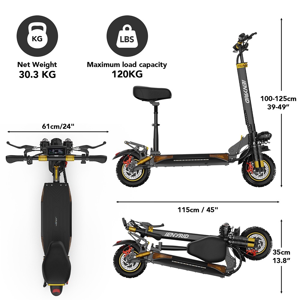 iENYRID ES6 Electric Scooter, 1000W*2 Motor, 48V 20.8Ah batéria, 10-palcové terénne pneumatiky, max. rýchlosť 55 km/h, dojazd 55 km, dvojkotúčové brzdy, pružinové tlmiče