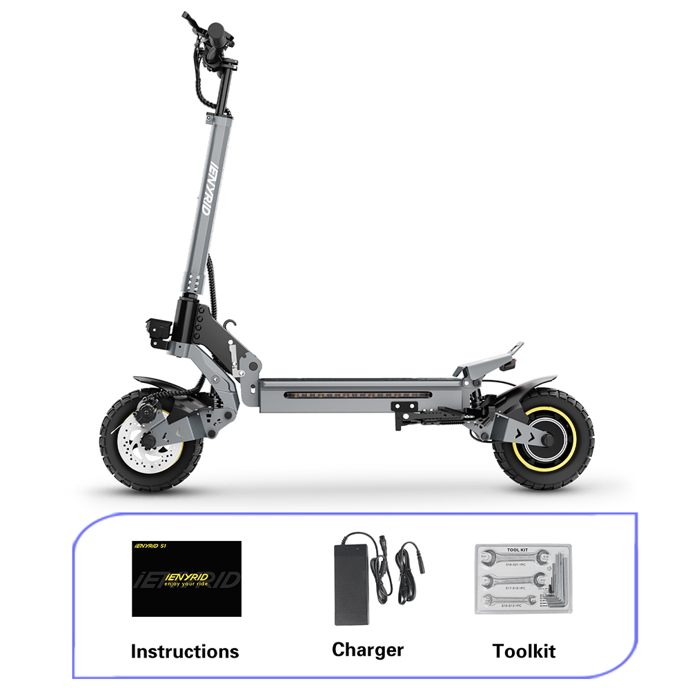 iENYRID S1 Electric Scooter, 250W motor, 48V 15Ah batéria, 10 palcové terénne pneumatiky, max. rýchlosť 25 km/h, dojazd 40 km, dvojkotúčové brzdy, predné & zadné hydraulické odpruženie, LCD displej