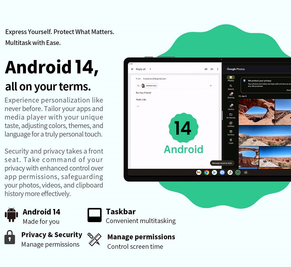 Teclast M50 Tablette Android 14 10,1 pouces Processeur Octa-Core UNISOC T606 6 Go + 6 Go d'extension RAM 128 SSD - EU