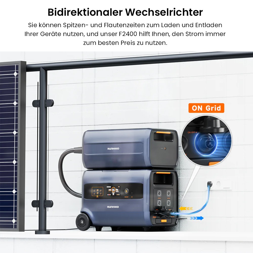 RUNHOOD F2400 3-in-1 Tragbares Kraftwerk 2400Wh 2400W + B2400 2400Wh Balkon-Akkupack