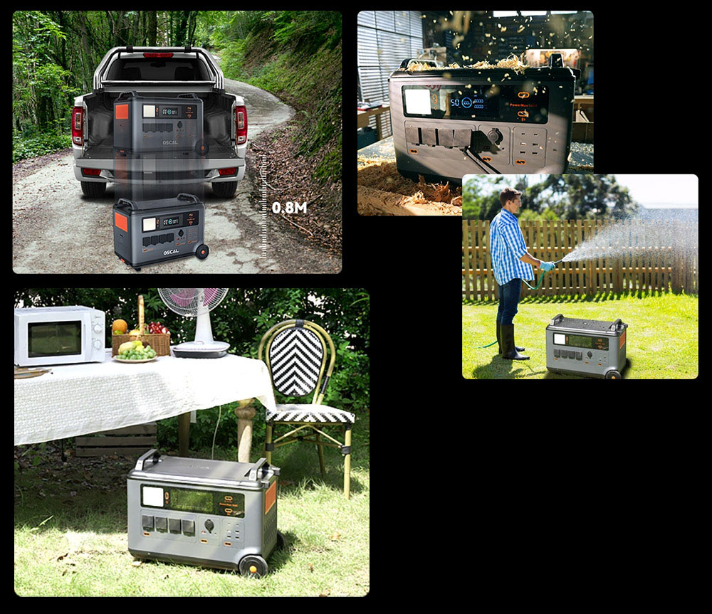 Oscal PowerMax6000 6000W Rugged Power Station, 3600Wh to 57600Wh LiFePO4 Battery, 14 Outlets, 120V/240V Dual Voltage Output, 3500+ Life Circle, Smart APP Control, 5 LED Light Modes, Morse Code Signal