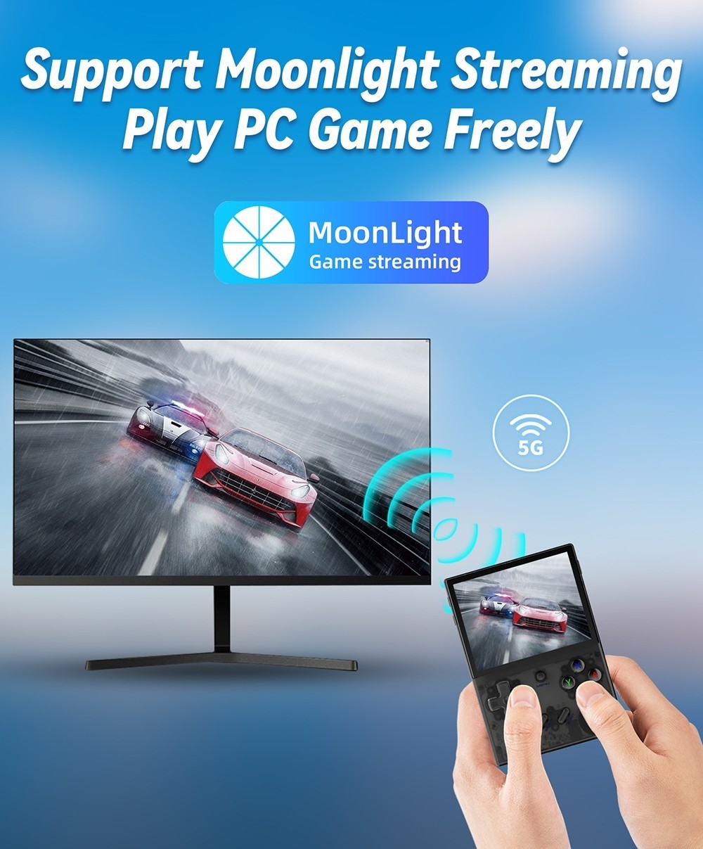 ANBERNIC RG35XX Plus Spielkonsole, 32 GB TF-Karte, 3300 mAh Akku, 8 Stunden Spielzeit, 5G WiFi Bluetooth, Moonlight-Streaming, Vibrationsmotor &ndash; Transparentes Schwarz