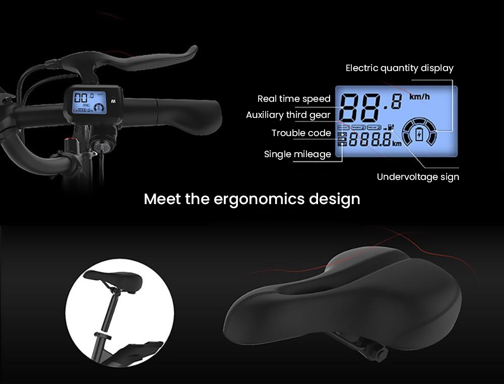 Y1 Electric Bike 350W Motor 36V 10.4Ah Battery 14'' Tire 25km/h Max Speed 30-40km Range - Black