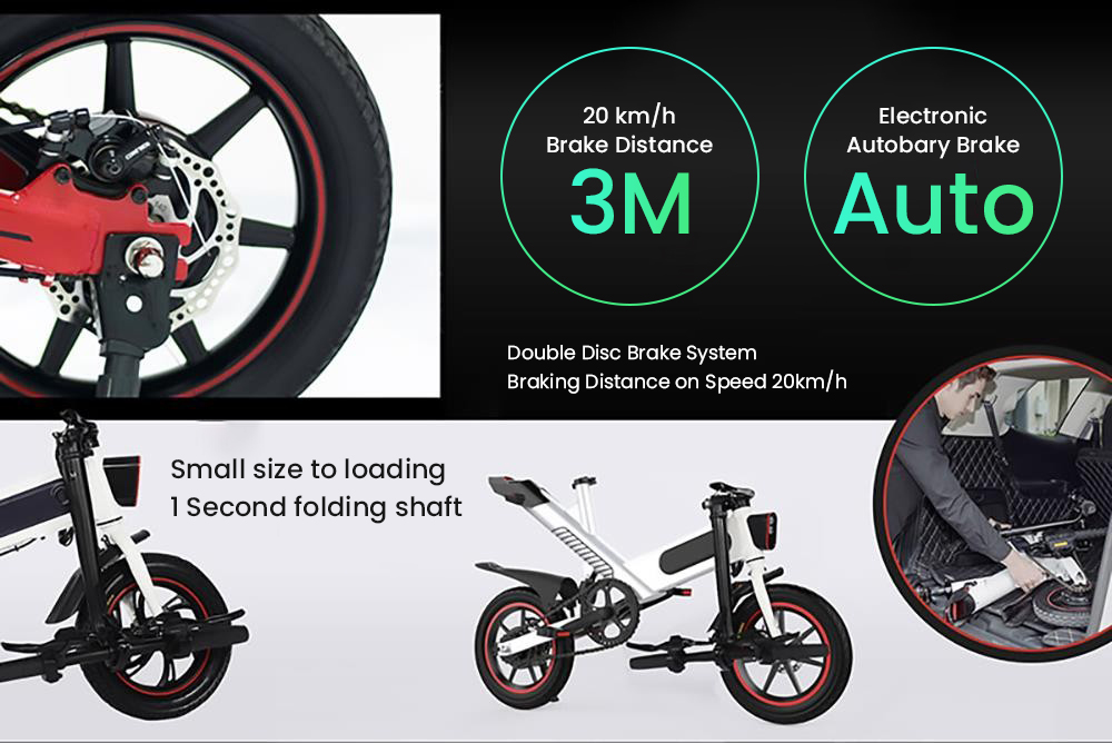 Y1 Electric Bike 350W Motor 36V 10.4Ah Battery 14'' Tire 25km/h Max Speed 30-40km Range - Black