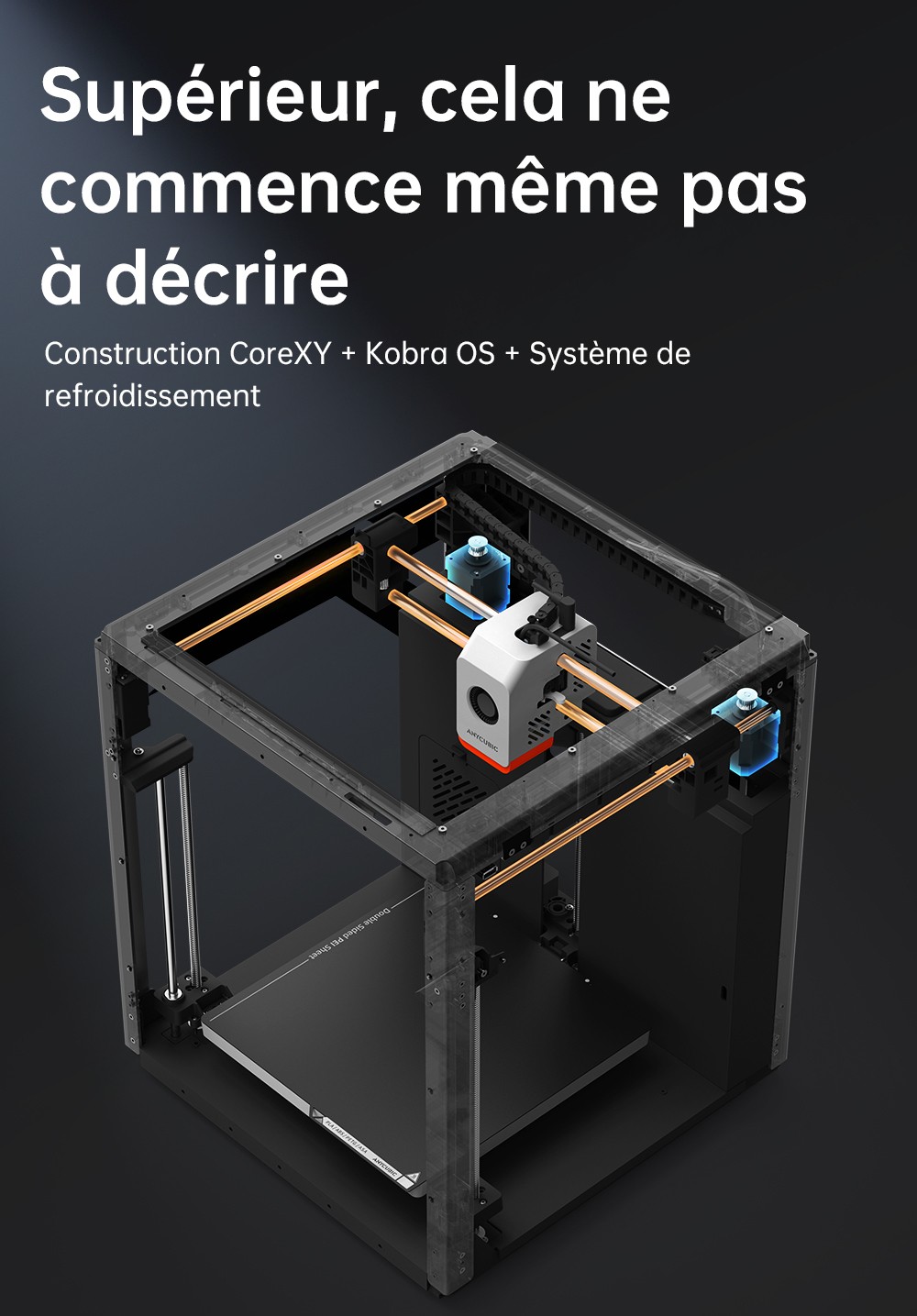Imprimante 3D ANYCUBIC KOBRA S1 COMBO, impression 8 couleurs &eacute;clatantes, vitesse ultra-rapide de 600 mm/s, mise &agrave; niveau automatique, t&ecirc;te d'impression 320 &deg;C, ultra-silencieuse 44 dB, construction CoreXY, 250 x 250 x 250 mm