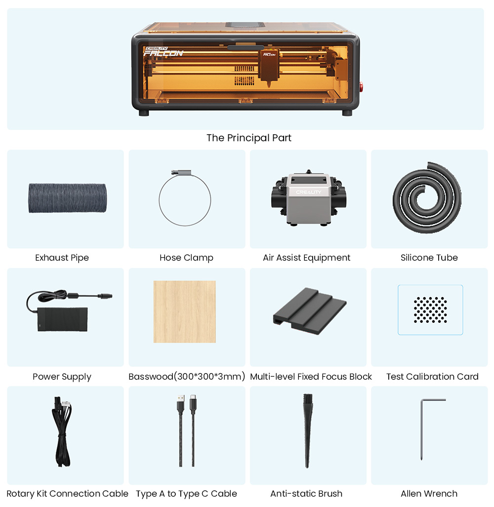 Creality Falcon A1 10W laser FDA triedy 1, rýchle gravírovanie 600 mm/s, vstavaná kamera, inteligentný kryt na ochranu očí pri detekcii materiálu, stlačený bod 0,06 - 0,08 mm, odsávací ventilátor, 305*381 mm