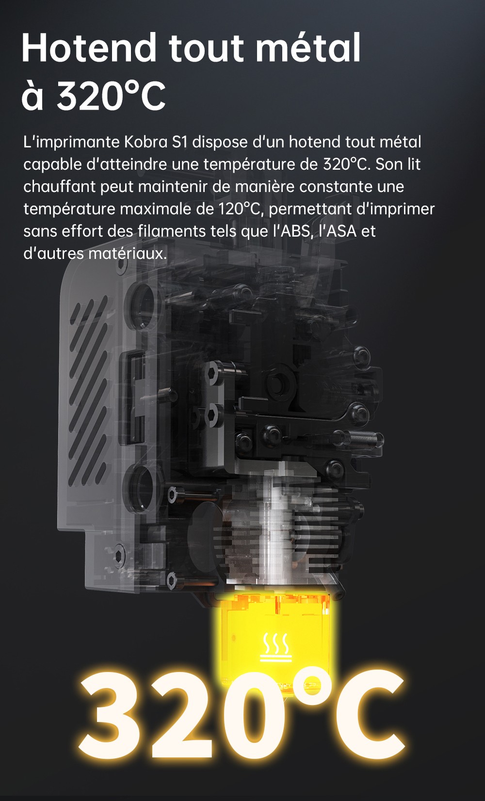 Imprimante 3D ANYCUBIC KOBRA S1 COMBO, impression 8 couleurs &eacute;clatantes, vitesse ultra-rapide de 600 mm/s, mise &agrave; niveau automatique, t&ecirc;te d'impression 320 &deg;C, ultra-silencieuse 44 dB, construction CoreXY, 250 x 250 x 250 mm