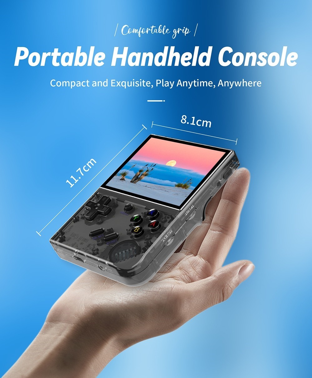 ANBERNIC RG35XX Plus Spielkonsole, 32 GB TF-Karte, 3300 mAh Akku, 8 Stunden Spielzeit, 5G WiFi Bluetooth, Moonlight-Streaming, Vibrationsmotor &ndash; Transparentes Schwarz
