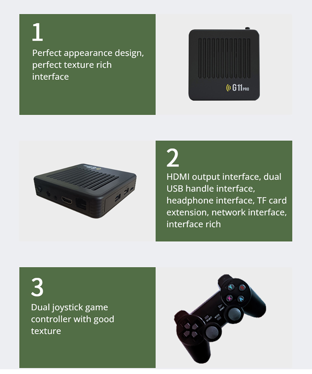 G11 Pro Game Box Amlogic S905X3 64-bit, 16GB eMMC, Android 9.0, 5G WiFi, 256GB TF Card - 30,000 Games - EU Plug