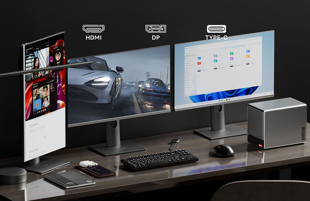 AOOSTAR WTR Pro NAS Mini PC, Intel N100 4 Cores Max 3.4GHz, 16GB RAM 512GB SSD, HDMI+DP+Type-C Triple 4K Display, WiFi 6 Bluetooth 5.2, 2*USB3.0 2*USB2.0 2*2.5G RJ45 1*Micro SD Card Port 1*Audio Jack - EU Plug